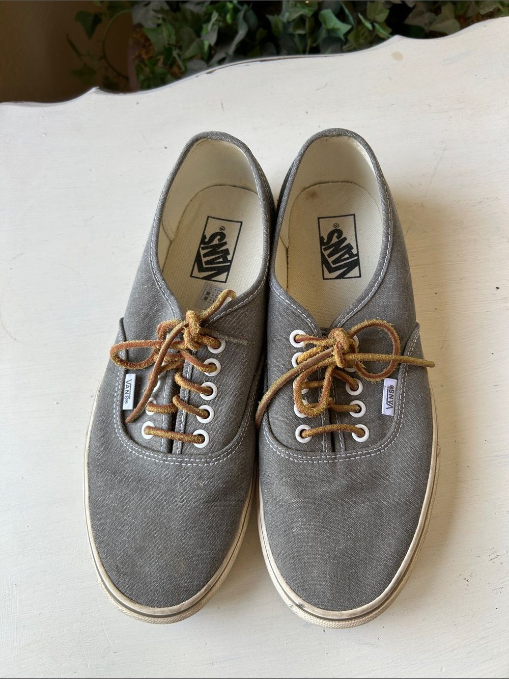 Vans Men’s Gray Canvas Low-Top Sneakers with Brown Leather Laces